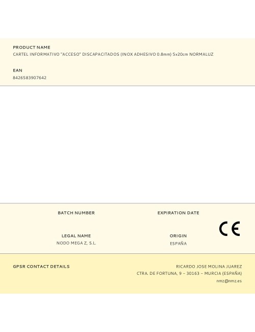 Cartel informativo "acceso" discapacitados (inox adhesivo 0.8mm) 5x20cm normaluz