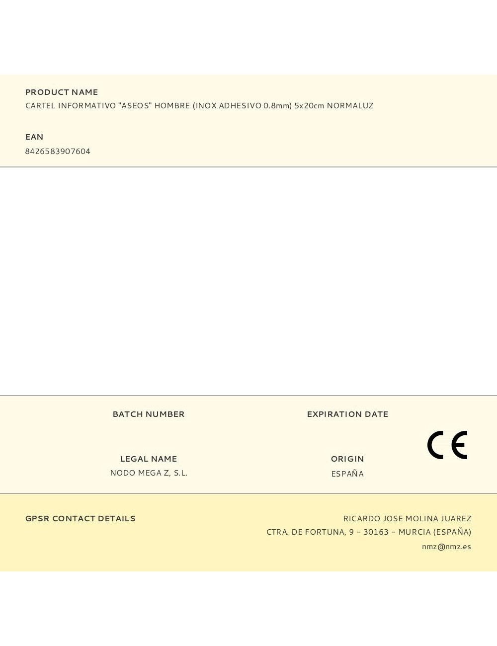 Cartel informativo "aseos" hombre (inox adhesivo 0.8mm) 5x20cm normaluz