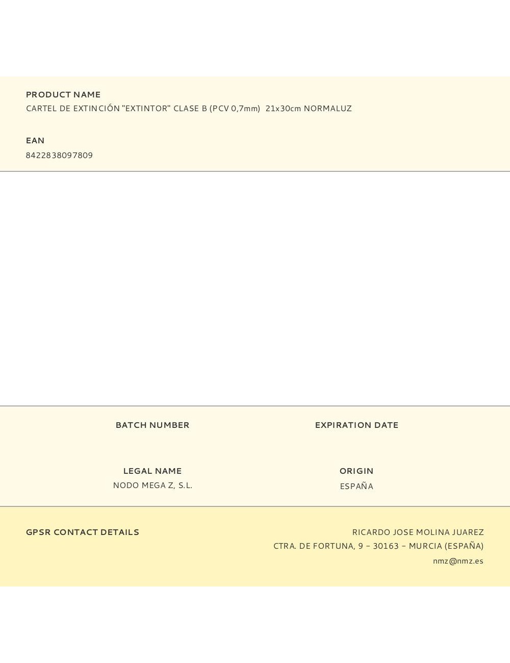 Cartel de extinción "extintor" clase b (pcv 0,7mm) 21x30cm normaluz