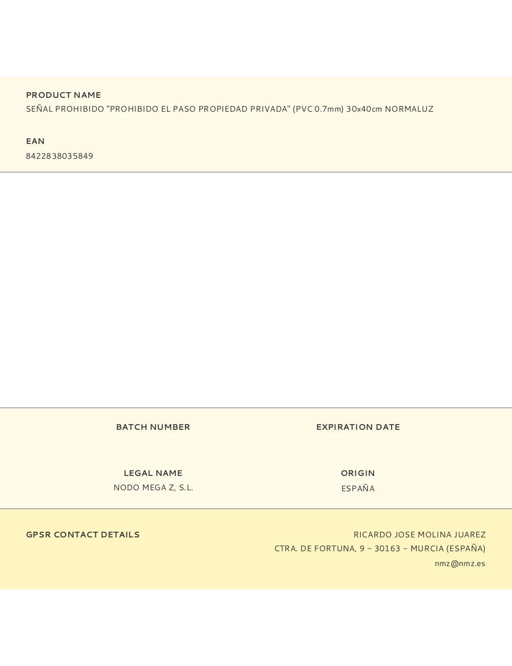 Señal prohibido "prohibido el paso propiedad privada" (pvc 0.7mm) 30x40cm normaluz