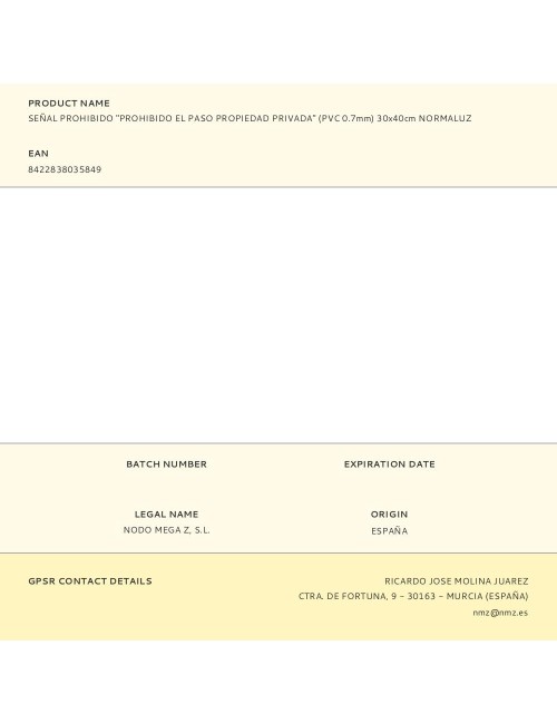Señal prohibido "prohibido el paso propiedad privada" (pvc 0.7mm) 30x40cm normaluz