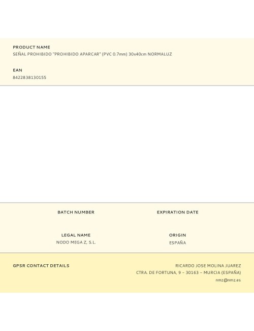 Señal prohibido "prohibido aparcar" (pvc 0.7mm) 30x40cm normaluz