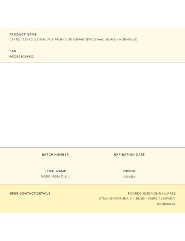 Cartel "espacio sin humo-prohibido fumar" (pvc 0,7mm) 30x40cm normaluz