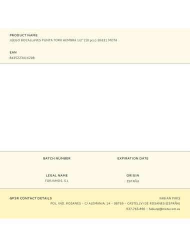 Juego bocallaves punta torx hembra 1/2" (10 pcs.) ek631 mota