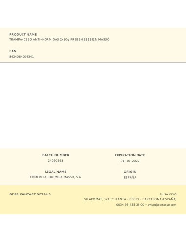 Trampa-cebo anti-hormigas 2x10g preben 231192n massó