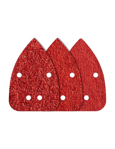 Hojas de lijar adhesivas de corindón perforadas, 96 x 136 mm, grano 80/120/240, pack 10 uds