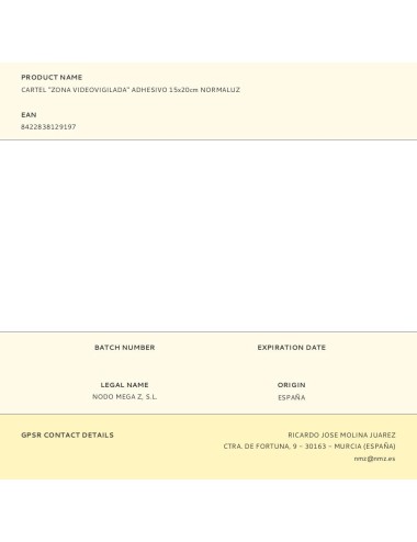 Cartel "zona videovigilada" adhesivo 15x20cm normaluz