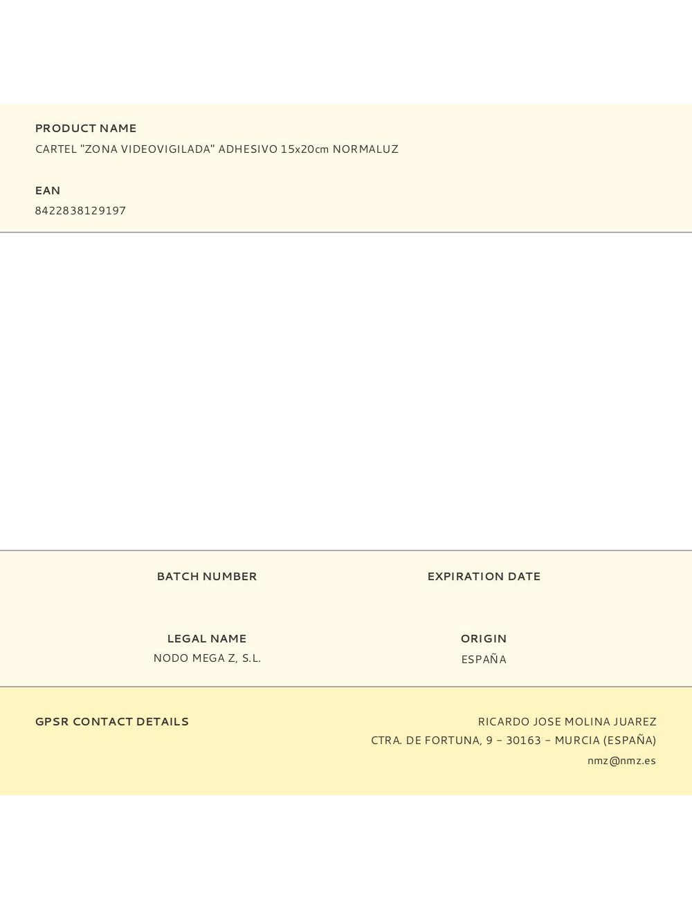 Cartel "zona videovigilada" adhesivo 15x20cm normaluz