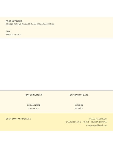 Bobina cadena zincada ø4mm (25kg) 84m katiak