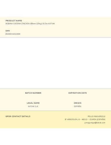 Bobina cadena zincada ø8mm (25kg) 20,5m katiak