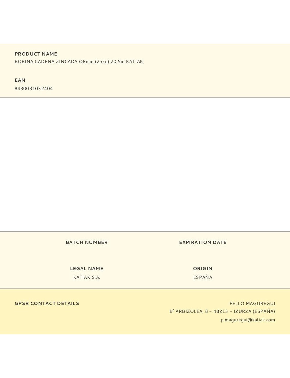 Bobina cadena zincada ø8mm (25kg) 20,5m katiak