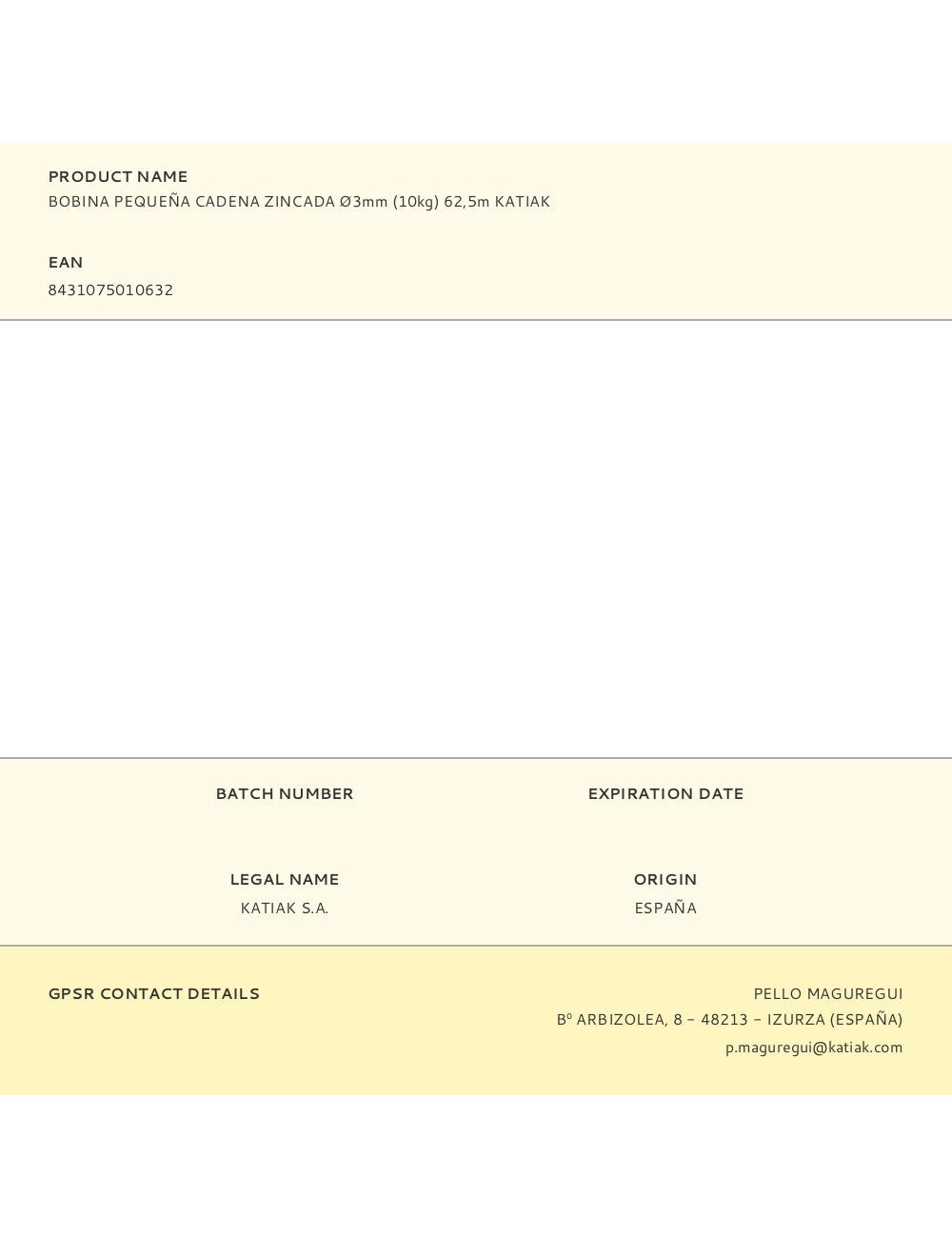 Bobina pequeña cadena zincada ø3mm (10kg) 62,5m katiak