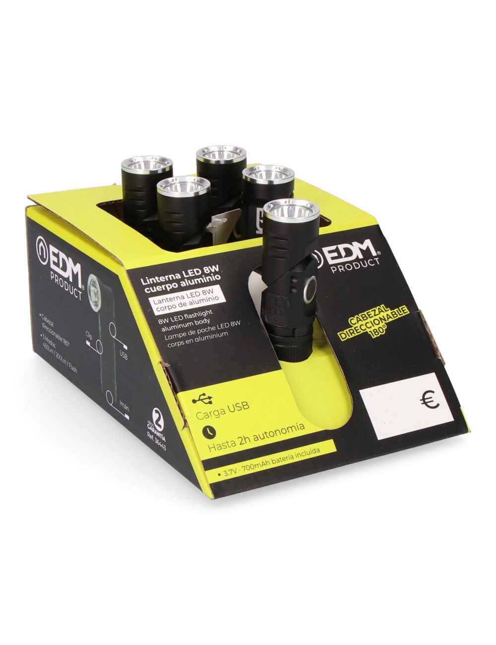 Mini linterna led nano vortex, direccionable, aluminio, recargable, 8w 450 lm