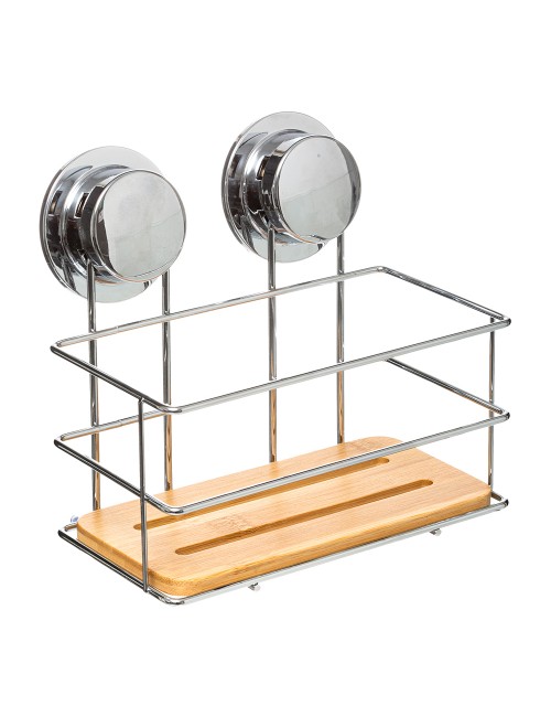 Soporte de ducha de bambú con ventosa