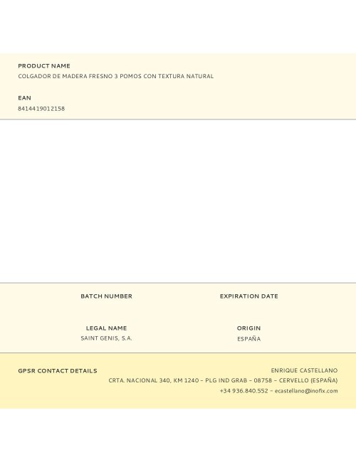 Colgador de madera fresno 3 pomos con textura natural