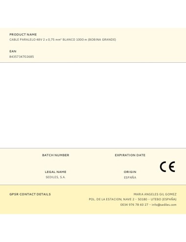 Cable paralelo 48v 2 x 0,75 mm blanco 1000 m (bobina grande)