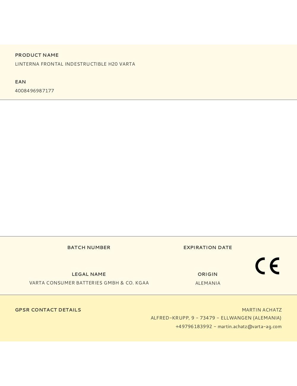 Linterna frontal indestructible h20 varta