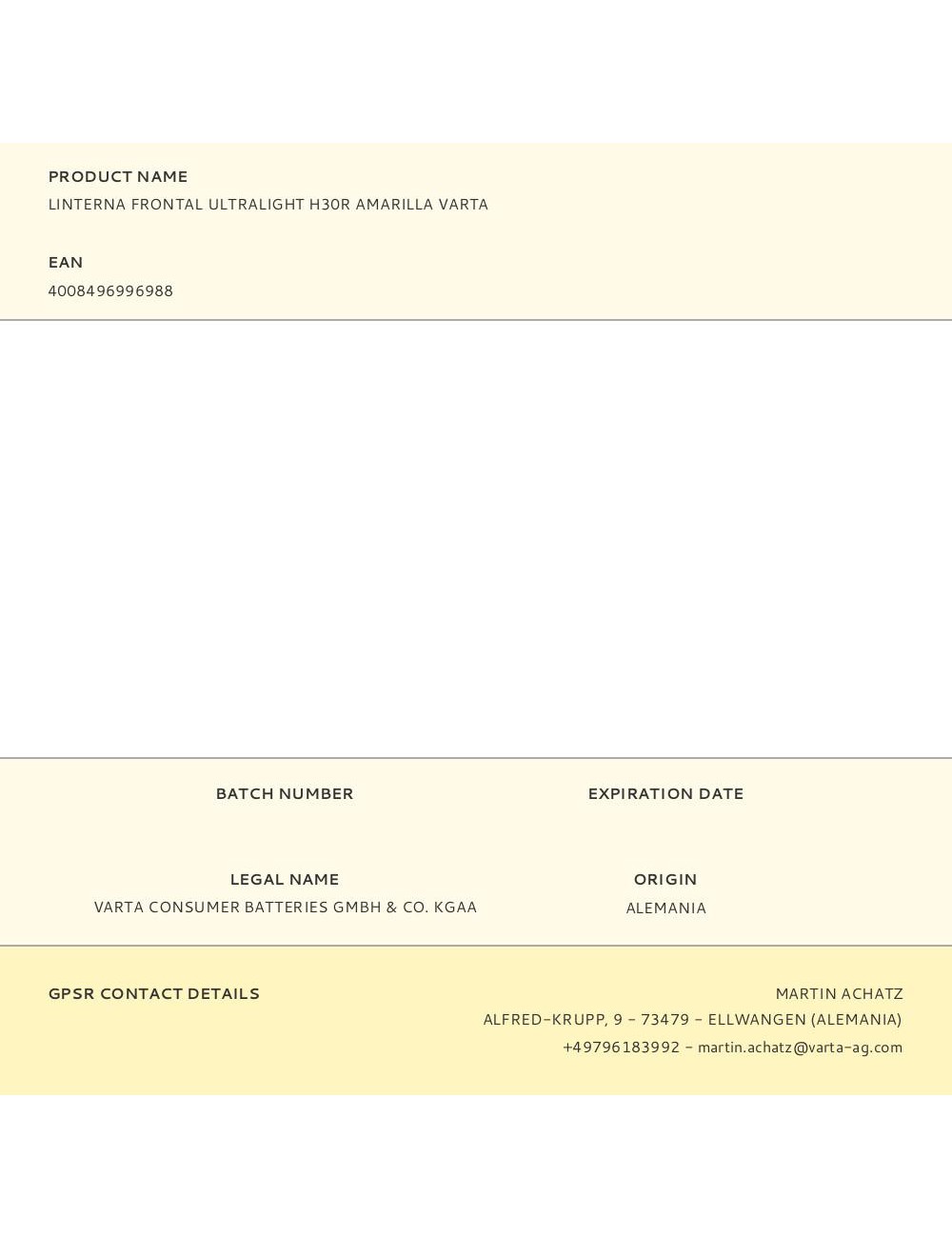 Linterna frontal ultralight h30r amarilla varta