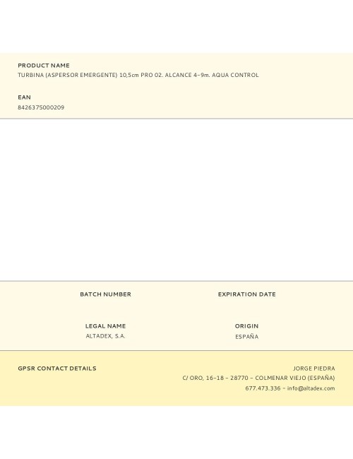 Turbina (aspersor emergente) 10,5cm pro 02. alcance 4-9m. aqua control