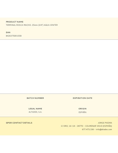 Terminal rosca macho. 25mm (3/4") aqua center