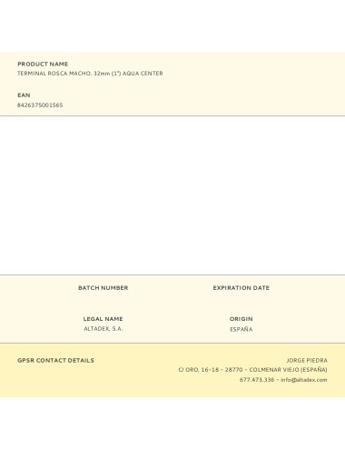 Terminal rosca macho. 32mm (1") aqua center