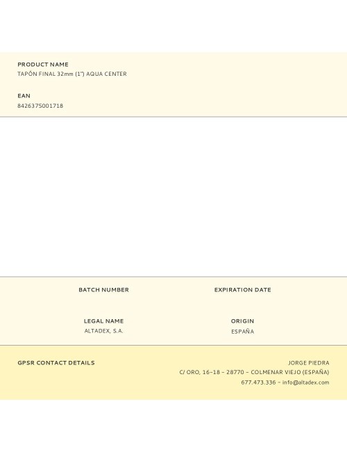 Tapón final 32mm (1") aqua center