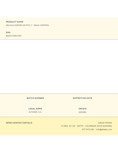 Válvula esfera de pvc 1" aqua control