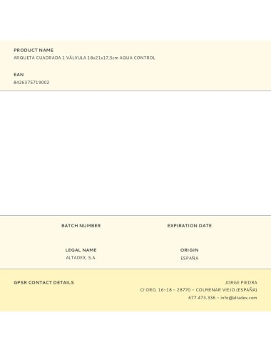 Arqueta cuadrada 1 válvula 18x21x17,5cm aqua control