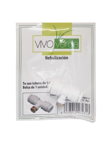 Conexion "t" de nebulización 1/4" con tobera incluida vivo verde