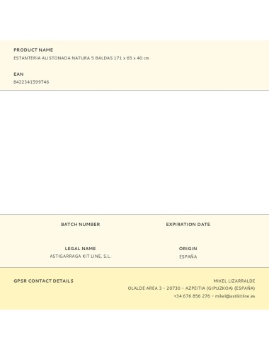 Estanteria alistonada natura 5 baldas 171 x 65 x 40 cm