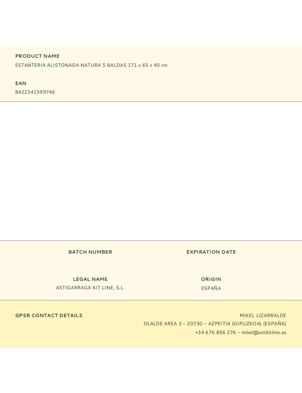 Estanteria alistonada natura 5 baldas 171 x 65 x 40 cm