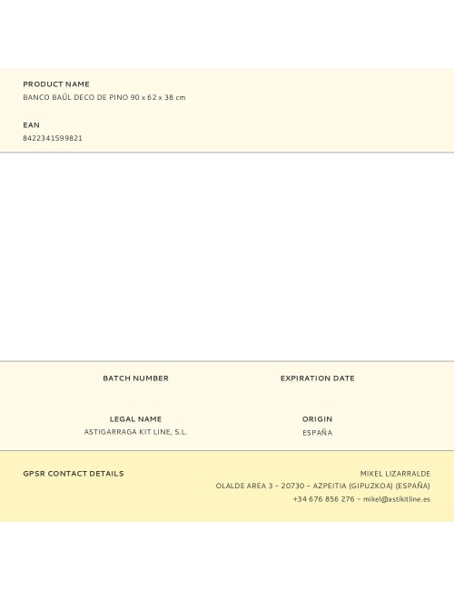 Banco baúl deco de pino 90 x 62 x 38 cm