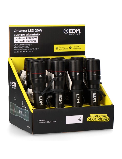 Linterna de 1 led 20w cuerpo aluminio recargable + funcion power bank 1800lm