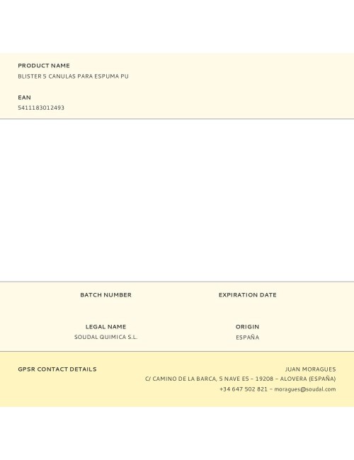 Blister 5 canulas para espuma pu