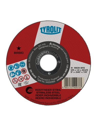 Disco corte plano 41c ø125 x 1,0 x 22,23 mm a60r-bfb