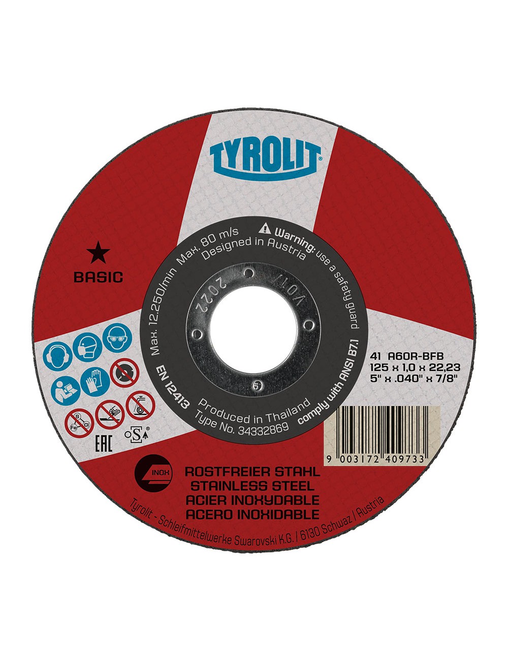 Disco corte plano 41c ø125 x 1,0 x 22,23 mm a60r-bfb