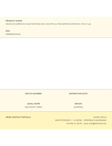 Hojas de sierra de calar vástago en u hcs 075 mm pos.sentido opuesto, pack 2 uds