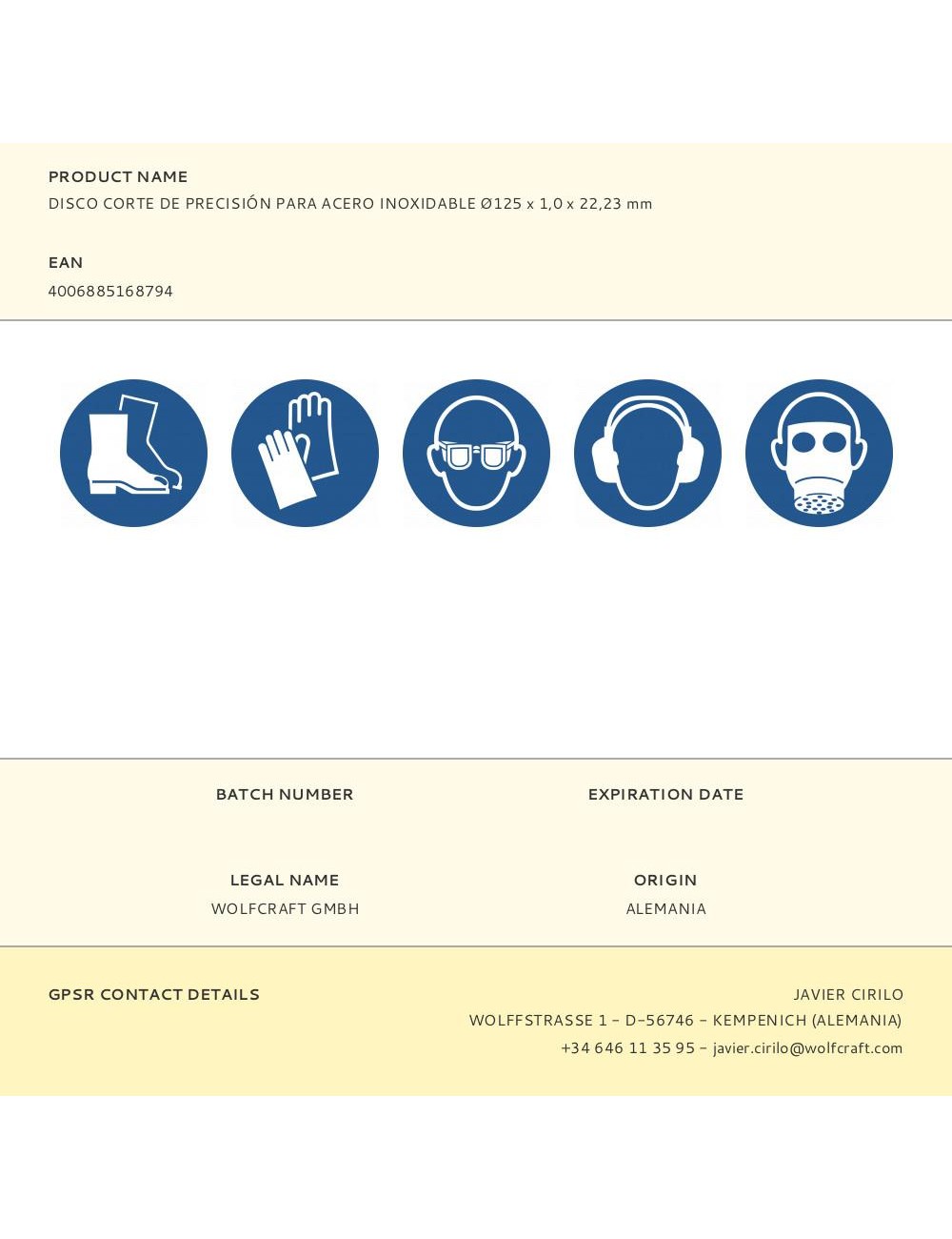 Disco corte de precisión para acero inoxidable ø125 x 1,0 x 22,23 mm