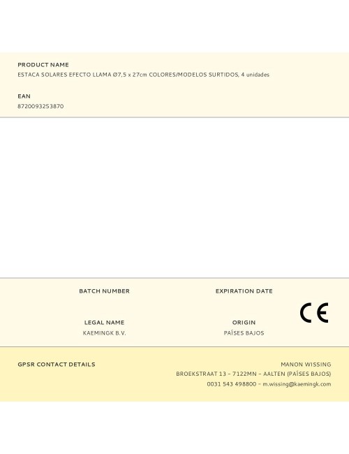 Estaca solares efecto llama ø7,5 x 27cm colores/modelos surtidos, 4 unidades