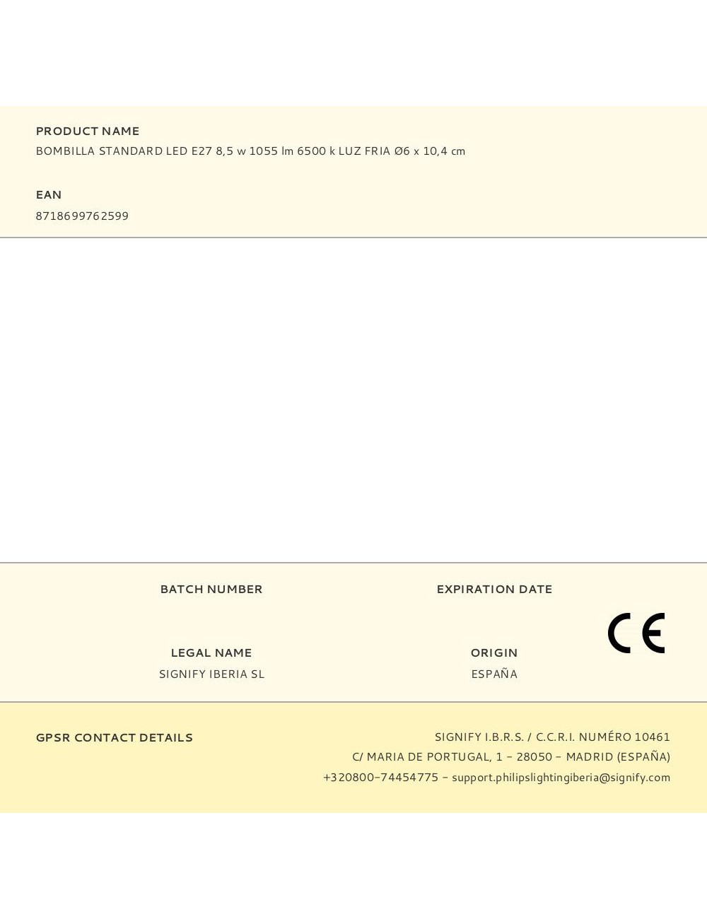 Bombilla standard led e27 8,5 w 1055 lm 6500 k luz fria ø6 x 10,4 cm