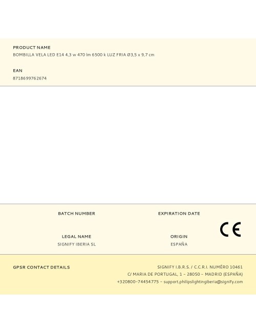 Bombilla vela led e14 4,3 w 470 lm 6500 k luz fria ø3,5 x 9,7 cm