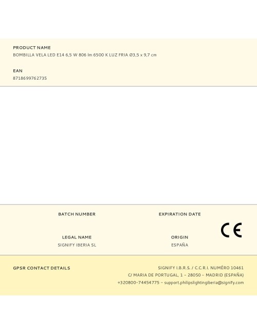 Bombilla vela led e14 6,5 w 806 lm 6500 k luz fria ø3,5 x 9,7 cm