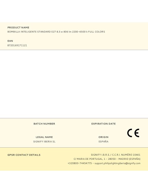 Bombilla inteligente standard e27 8,5 w 806 lm 2200-6500 k full colors
