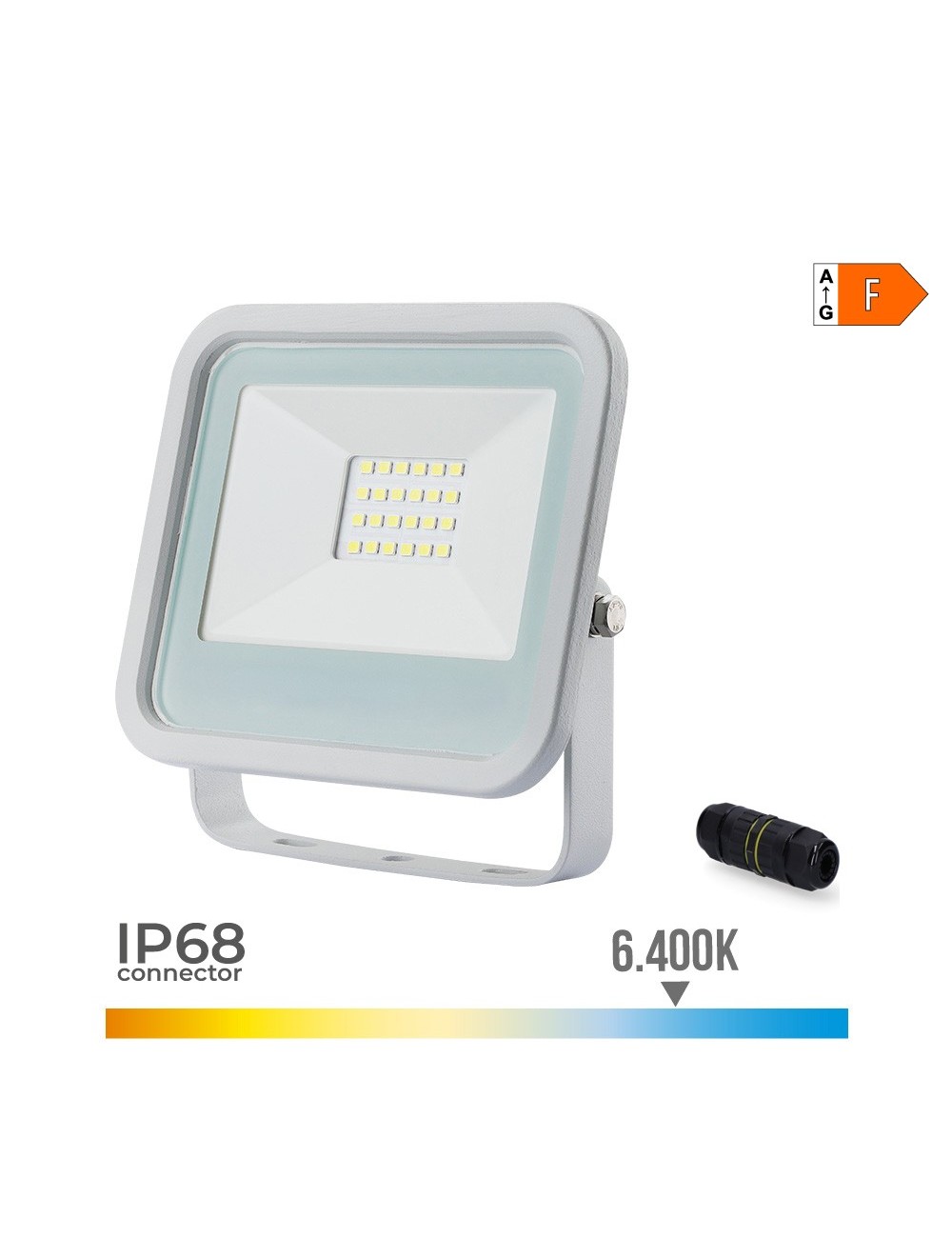 Foco proyector led 20w 1520lm 6400k luz fria 12,4x10,6x2,8cm blanco edm Foco proyector led 20w 1520lm 6400k luz fria 12,4x10,6x2,8cm blanco edm