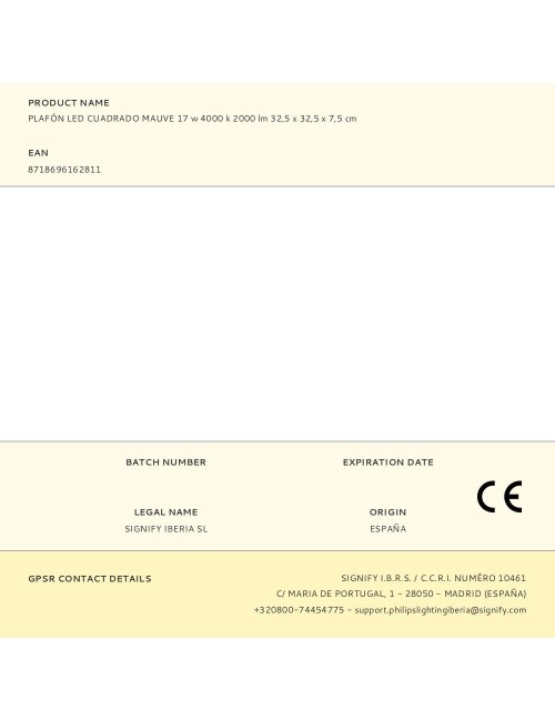 Plafón led cuadrado mauve 17 w 4000 k 2000 lm 32,5 x 32,5 x 7,5 cm