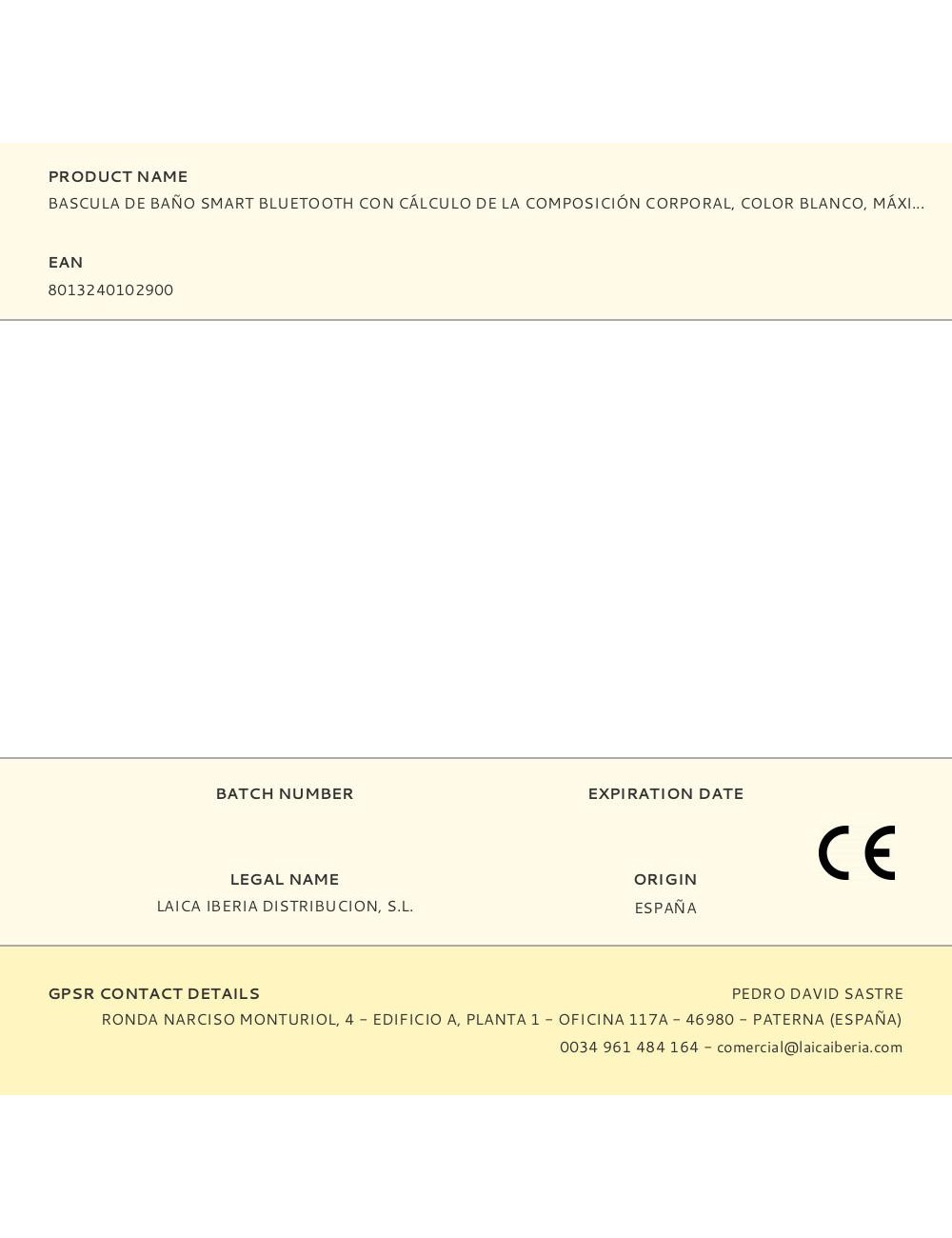 Bascula de baño smart bluetooth con cálculo de la composición corporal, color blanco, máximo 180 kg