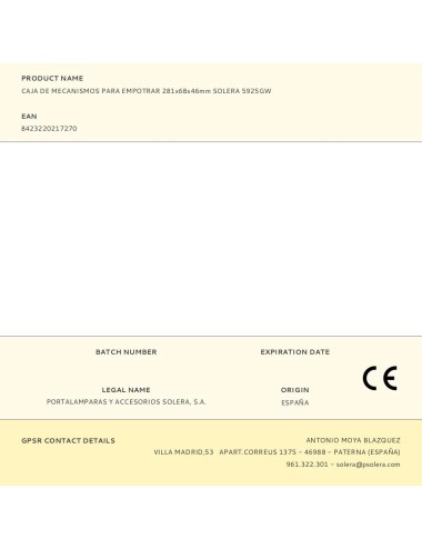 Caja de mecanismos para empotrar 281x68x46mm solera 5925gw