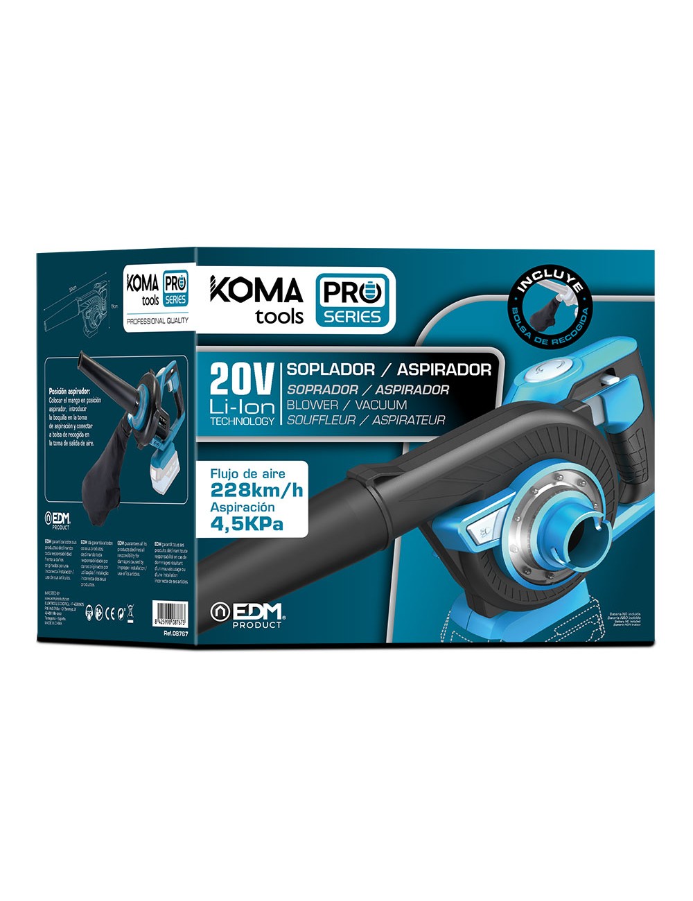 Aspirador soplador 20 v (sin batería ni cargador)