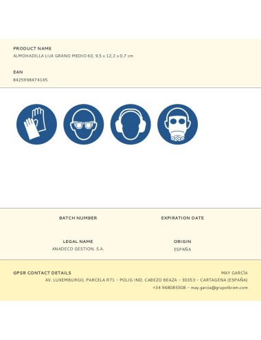 Almohadilla lija grano medio 60, 9,5 x 12,2 x 0,7 cm