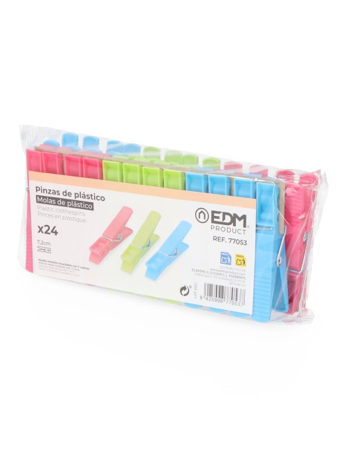 24 pinzas de plástico de colores variados 7,2 cm